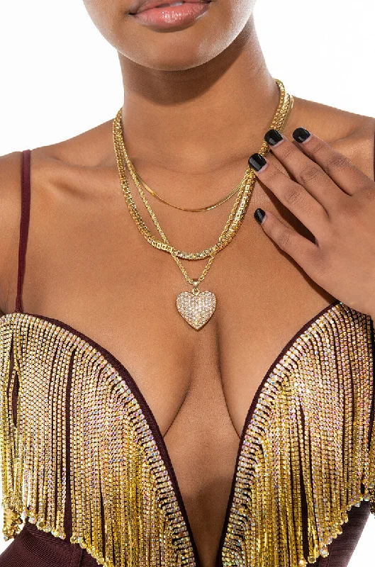 HERRINGBONE CHAIN AND ICED OUT HEART TENNIS CHAIN