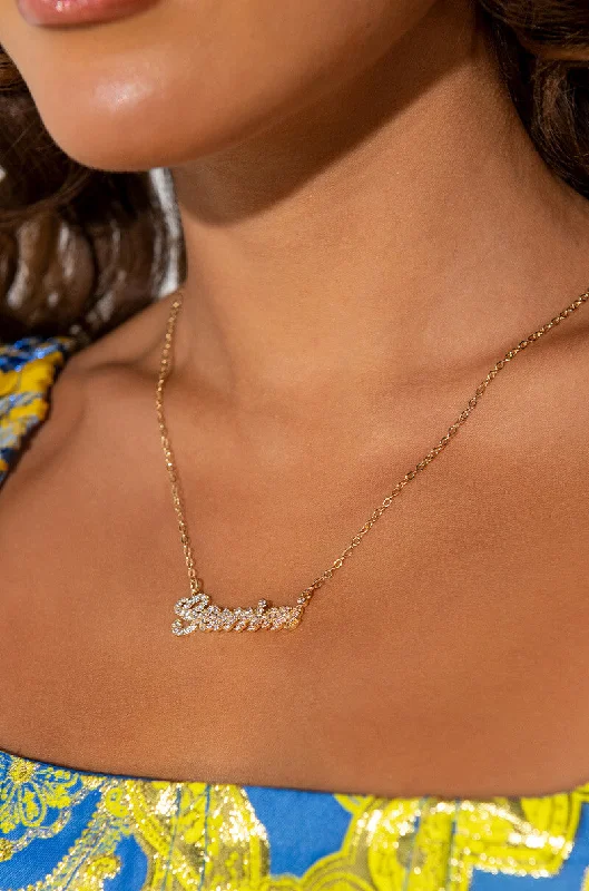 ZODIAC NAME PLATE RHINESTONE PAVE NECKLACE