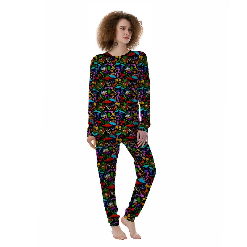 Extraterrestrial Aliens Colorful Print Pattern Women's Pajamas Pajama sets with pockets