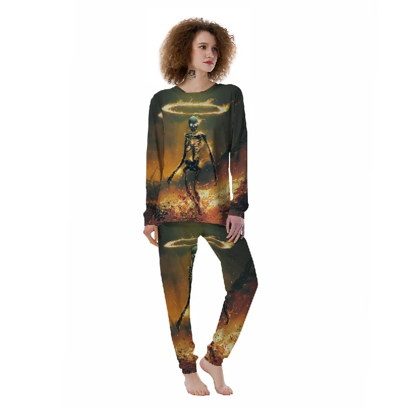 Fire Skeleton Print Women's Pajamas Silk pajama sets