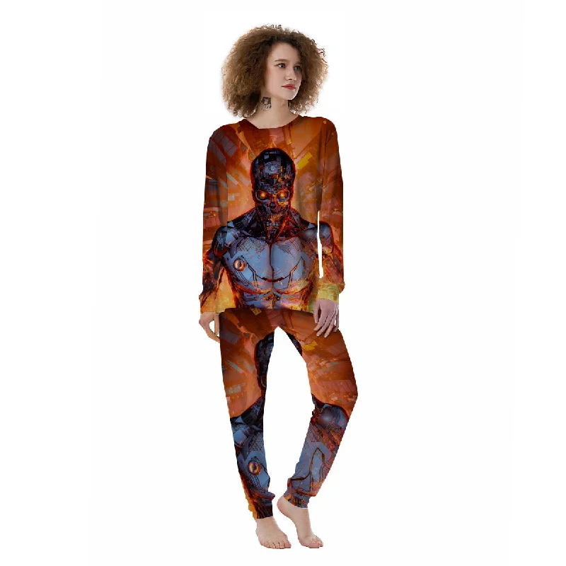 Fire Skeleton Robot Print Women's Pajamas Kids' pajama sets