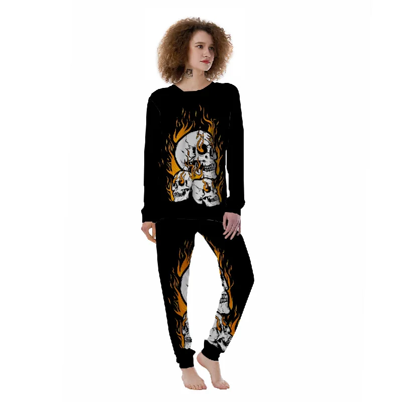 Fire Skull Head Print Women's Pajamas Best pajama sets for teens