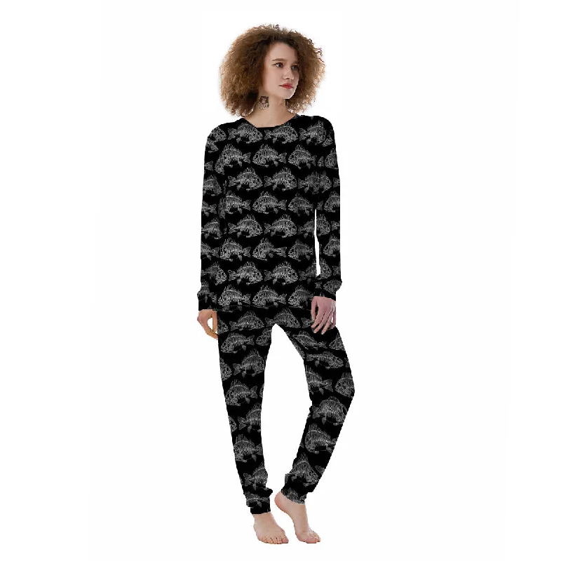 Fish Skeleton Print Pattern Women's Pajamas Elegant pajama sets