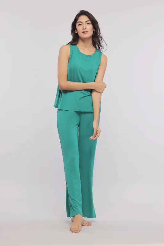 Green Flared Lounge Set with Side Slits Cartoon pajama sets