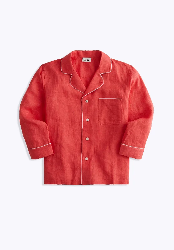 Milton Pajama Shirt in Washed Red Linen Thermal pajama sets