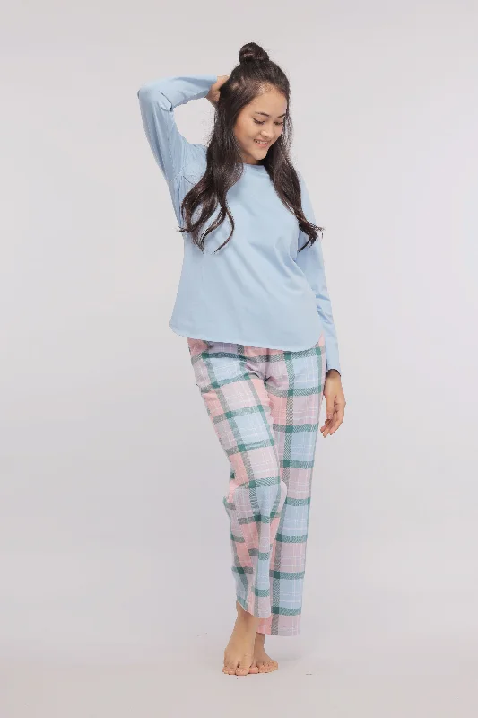 Plaid Flannel Pajama Set with Blue Top Women's pajama sets