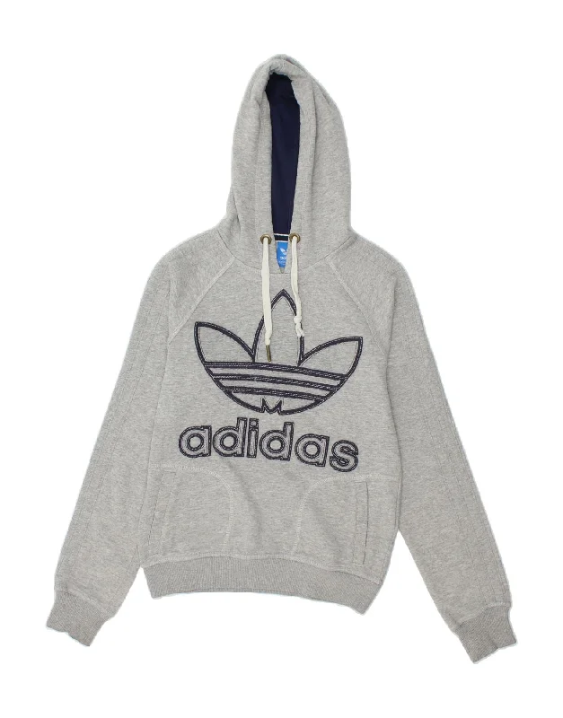 ADIDAS Womens Graphic Hoodie Jumper UK 10 Small Grey Cotton Gucci sweaters