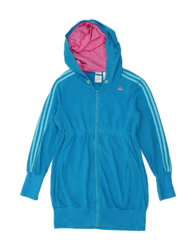 ADIDAS Womens Longline Zip Hoodie Sweater UK 12 Medium Blue Cotton Best sweaters for work