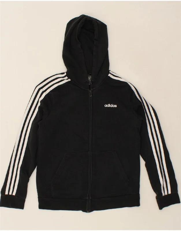 ADIDAS Womens Zip Hoodie Sweater UK 12/14 Medium Black Cotton Fleece sweaters