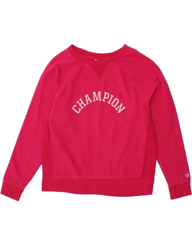 CHAMPION Womens Loose Fit Graphic Sweatshirt Jumper UK 16 Large Pink Classic sweaters