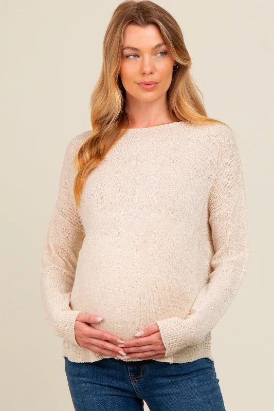 Cream Contrast Knit Panel Maternity Sweater Cheap sweaters