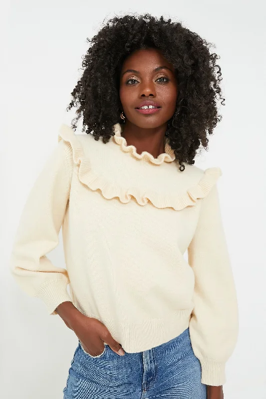 Cream Ruffle Ramona Sweater Elegant sweaters