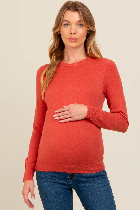 Dark Rust Basic Soft Knit Maternity Sweater Cropped sweaters