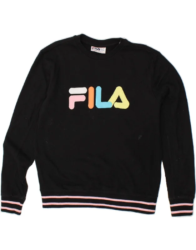 FILA Womens Graphic Sweatshirt Jumper UK 14 Medium Black Cotton Affordable sweaters