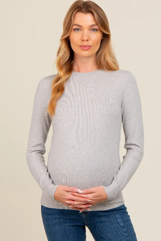 Heather Grey Basic Soft Knit Maternity Sweater Discounted sweaters