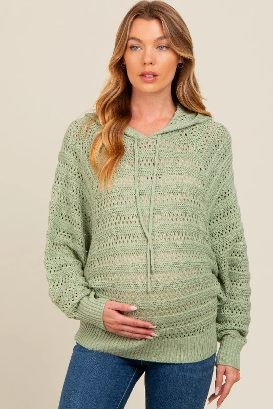 Light Olive Pointelle Knit Maternity Sweater Streetwear sweaters