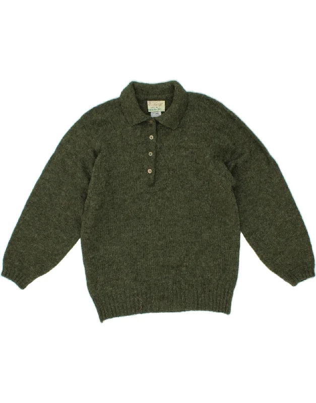 MC GEORGE Womens Polo Neck Jumper Sweater EU 40 Medium Green Wool Anti-pilling sweaters