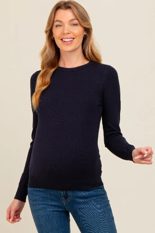 Navy Basic Soft Knit Maternity Sweater UV protection sweaters