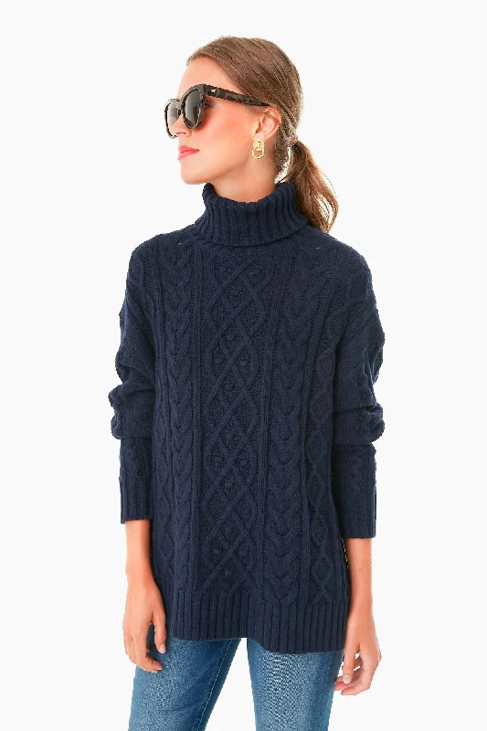 Navy Fitzgerald Cableknit Sweater Wrinkle-resistant sweaters