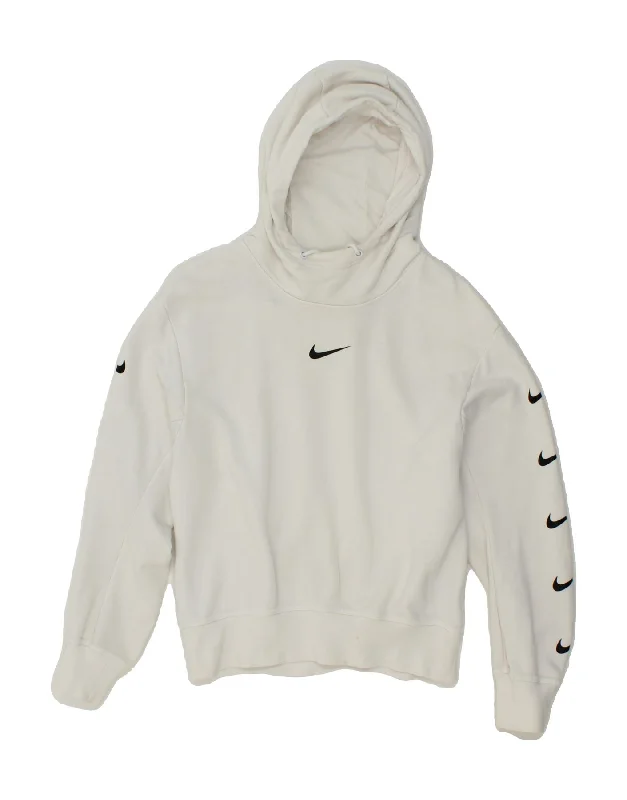 NIKE Womens Graphic Hoodie Jumper UK 14 Medium White Cotton Best sweaters for casual wear