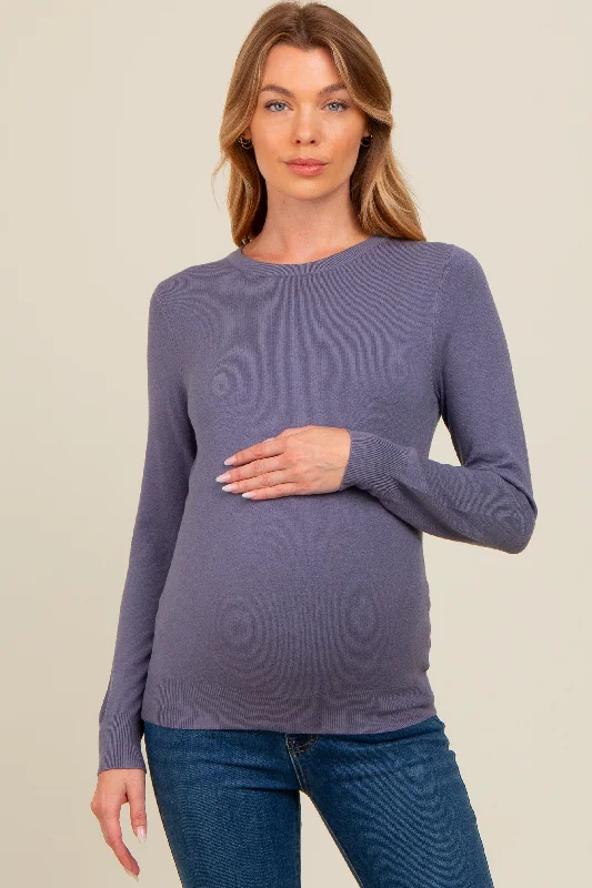 Periwinkle Basic Soft Knit Maternity Sweater Boho-style sweaters