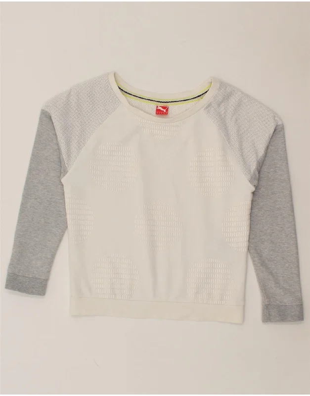 PUMA Womens Crop Sweatshirt Jumper UK 8 Small  White Colourblock Cotton Acrylic sweaters