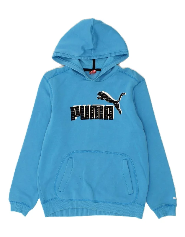 PUMA Womens Graphic Hoodie Jumper UK 14 Medium Blue Chunky knit sweaters