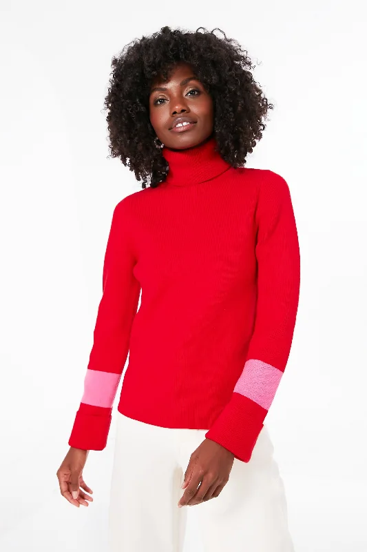 Red and Pink Colorblock Remi Turtleneck Alpaca wool sweaters