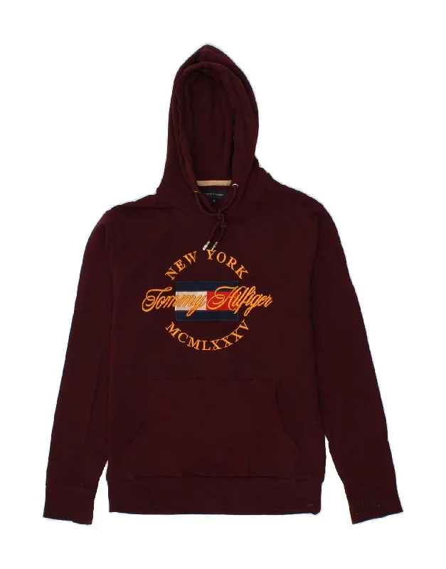 TOMMY HILFIGER Womens New York Graphic Hoodie Jumper UK 14 Medium Burgundy Columbia sweaters