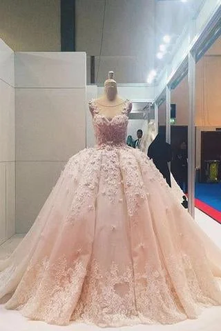 Pink Lace Applique Beads Ball Gown Quinceanera Dress Wedding Dress WK620 Wedding Dress Set