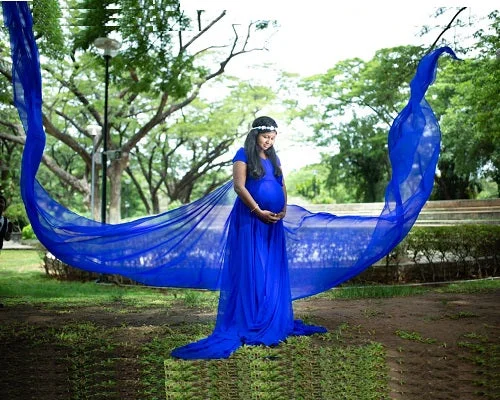 G233,Royal Blue Twin Trail Prewedding Shoot Trail Gown Size(ALL) Simple Satin Gown