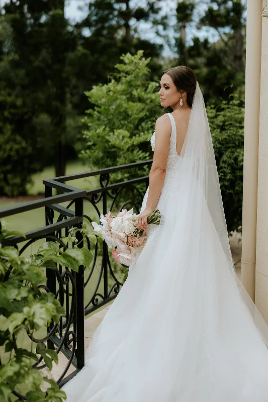 Cherish Long Veil Without Blusher Elegant Satin Dress