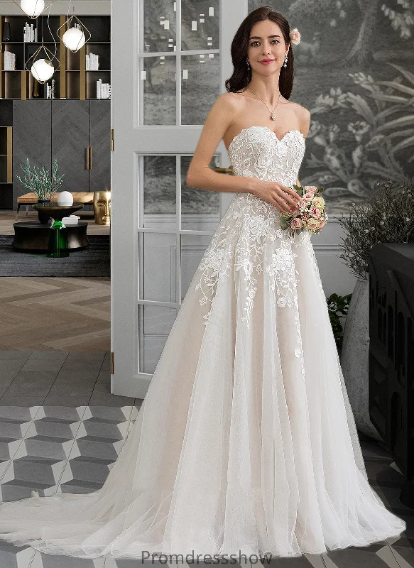 Paloma Ball-Gown/Princess Sweetheart Court Train Tulle Wedding Dress STKP0013732 Empire Waist Dress