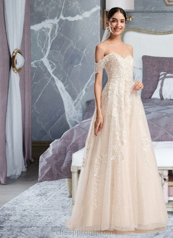 Patience Ball-Gown/Princess Off-the-Shoulder Chapel Train Wedding Dress STIP0013742 Full Skirt Gown