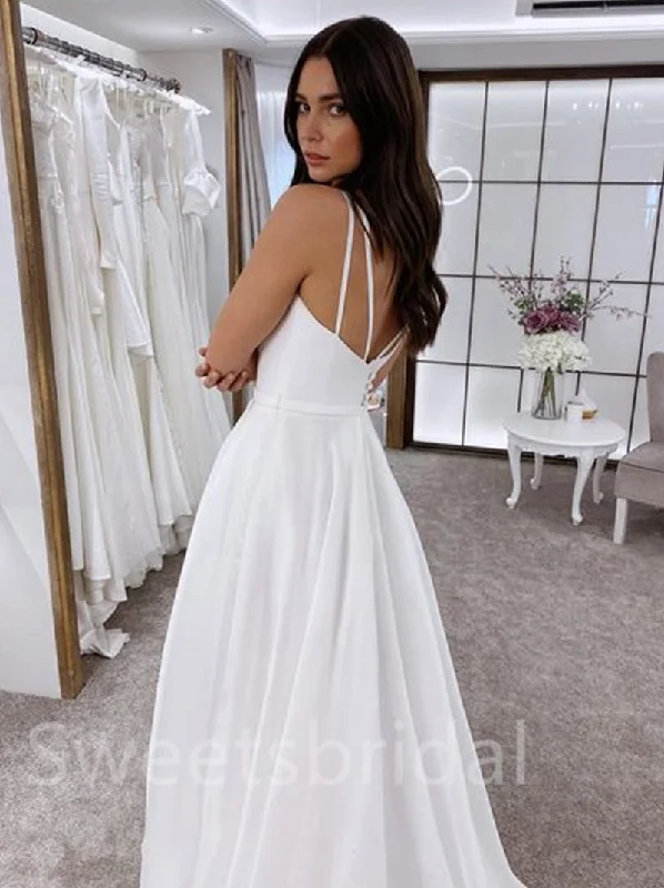 Simple Square neckline A-line Side slit Wedding Dresses,DB0197 Full Skirt Gown