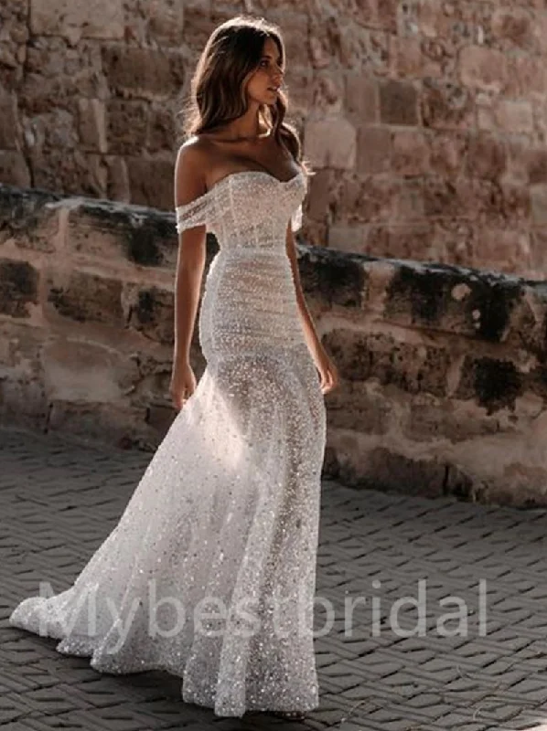 Simple Sweetheart Off-shoulder Mermaid Wedding Dresses, WDY0195 Floral Bridal Gown