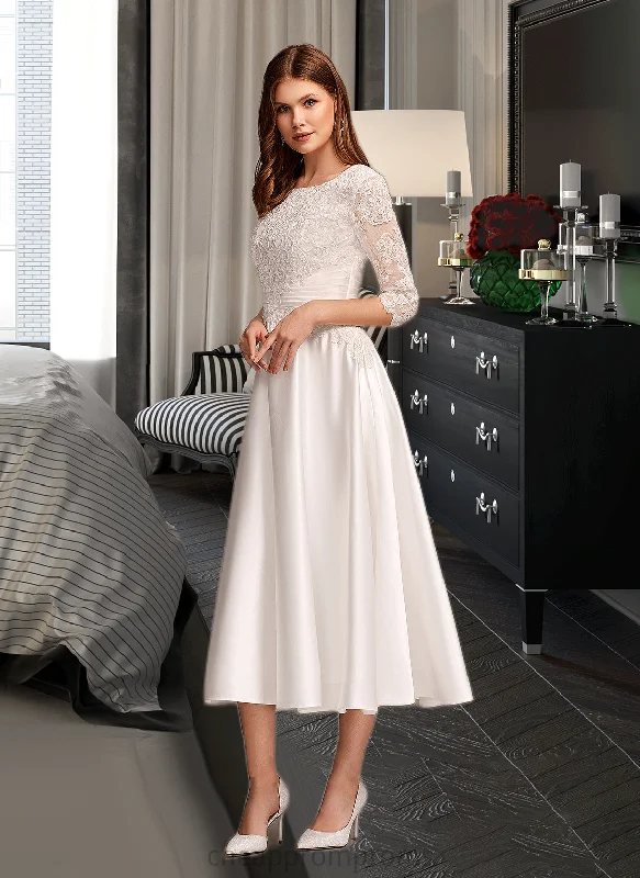 Tabitha A-Line Scoop Neck Tea-Length Wedding Dress With Pockets STIP0013723 Strapless Bridal Dress