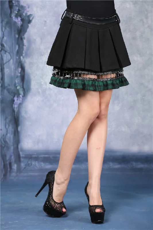 Punk pleated skirt with plaids connected by cycle chain KW039GN Stretchy unclassified skirts