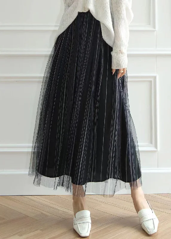 Style Black Gradient High Waist Tulle Pleated Skirt Spring A-line unclassified skirts