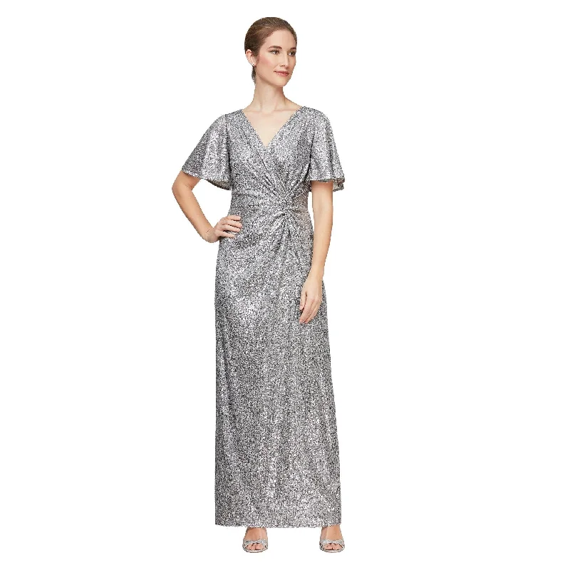 Alex Evenings AE8196677 Long Silver Formal Dress Long sleeve maxi dresses