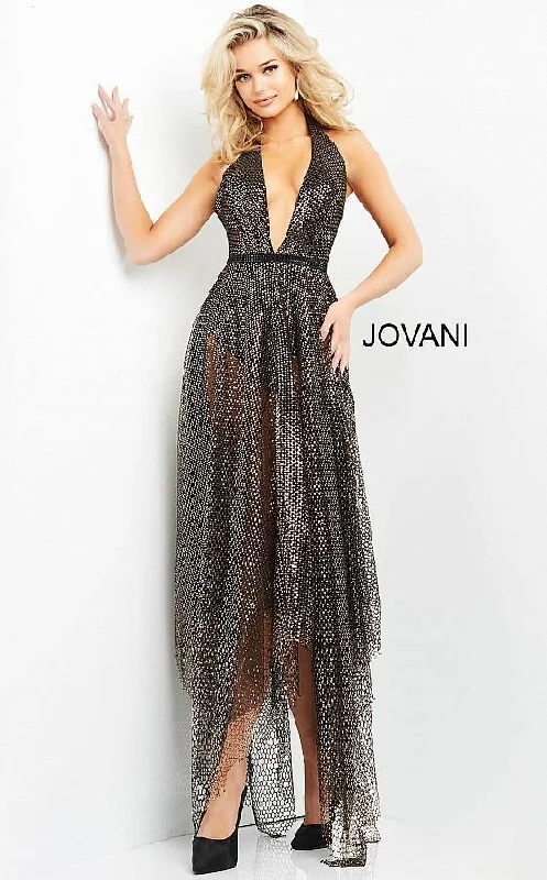 Jovani 05068 Prom Long Halter Metallic A Line Dress Elegant maxi dresses