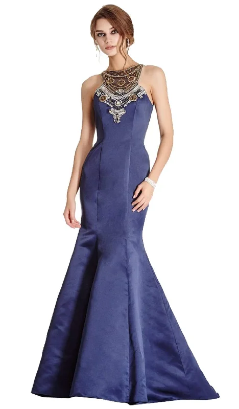 Aspeed Design - Ornate Halter Neck Trumpet Evening Gown Satin party dresses