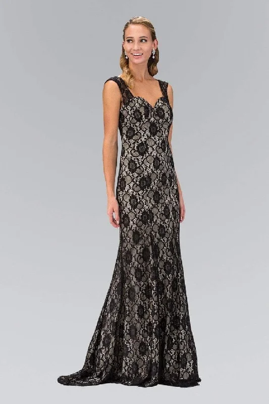 Elizabeth K - GL1396 Long Contrast Lace Sheath Gown Best party dresses for cocktail parties