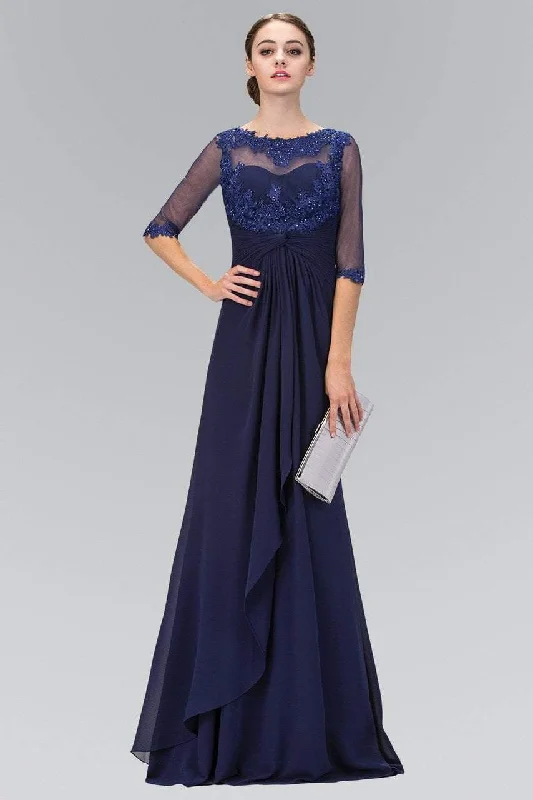 Elizabeth K - GL1424 Sheer Sleeves and Back Chiffon A-line Gown Tulle party dresses