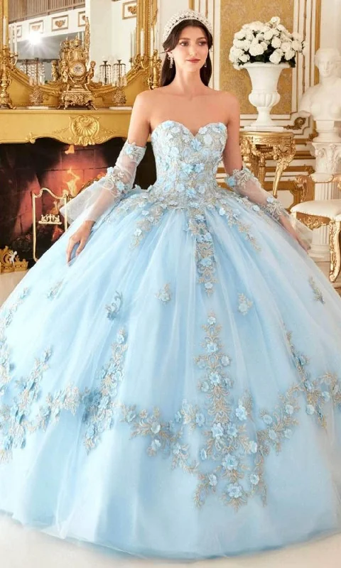 Ladivine 15714 - Strapless Floral Applique Ballgown Best party dresses for petites