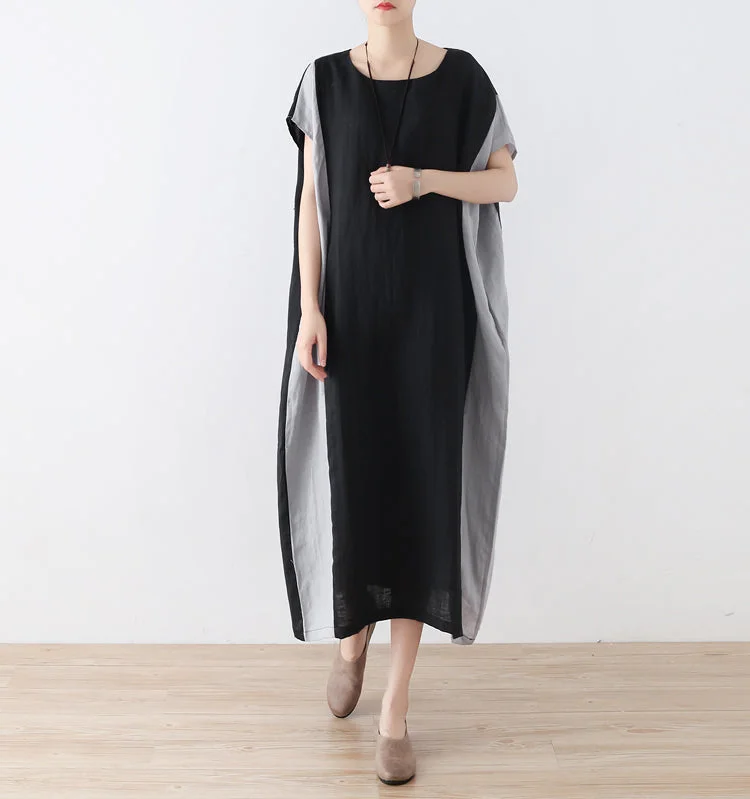 Women Loose Fitting Linen Cotton Dresses Black And Gray Summer Casual Irregular Women Dresses AMT96217 Trendy unclassified dresses