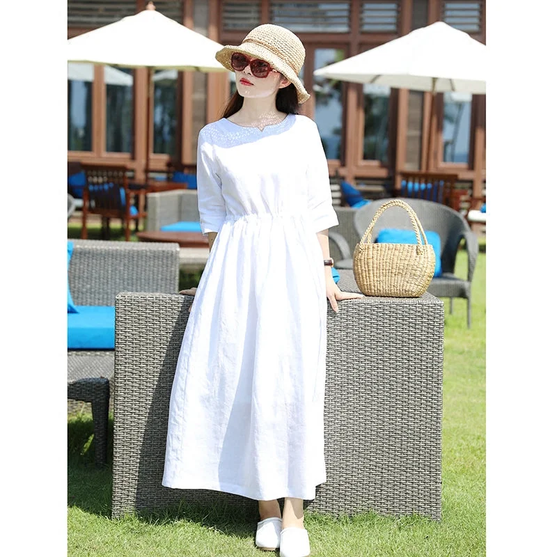 White Linen Women Dresses Spring Summer Women Dresses SMM96206 Festival unclassified dresses