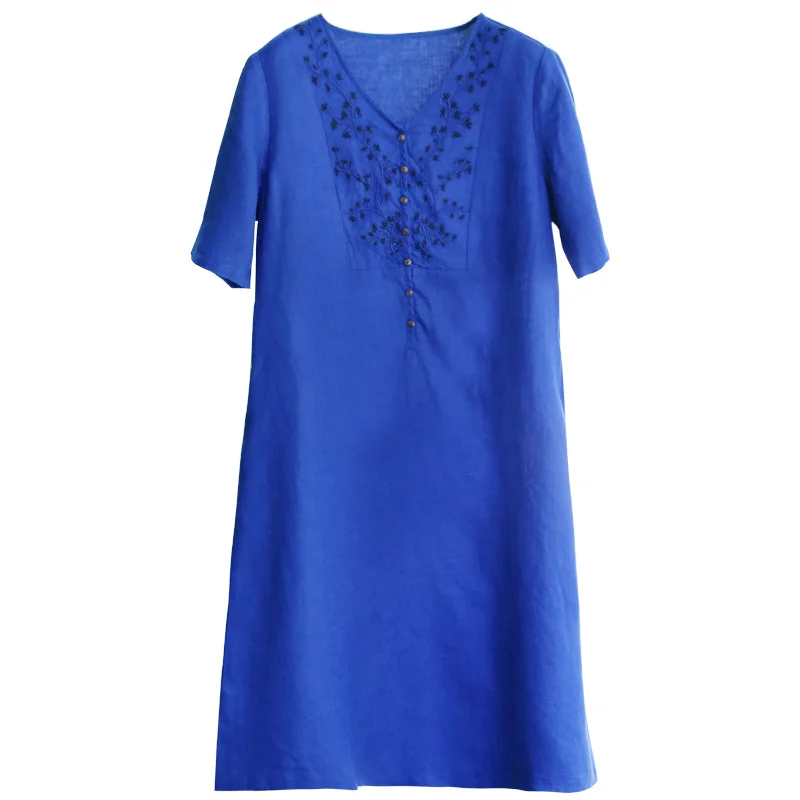 Navy Blue 100% Linen Women Dresses Spring Summer Women Dresses/6182 Holiday unclassified dresses