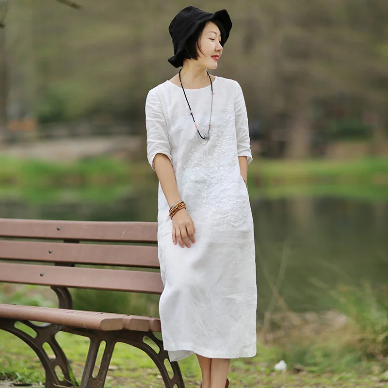 White Linen Women Dresses Spring Summer Women DressesWC961815 Preppy unclassified dresses