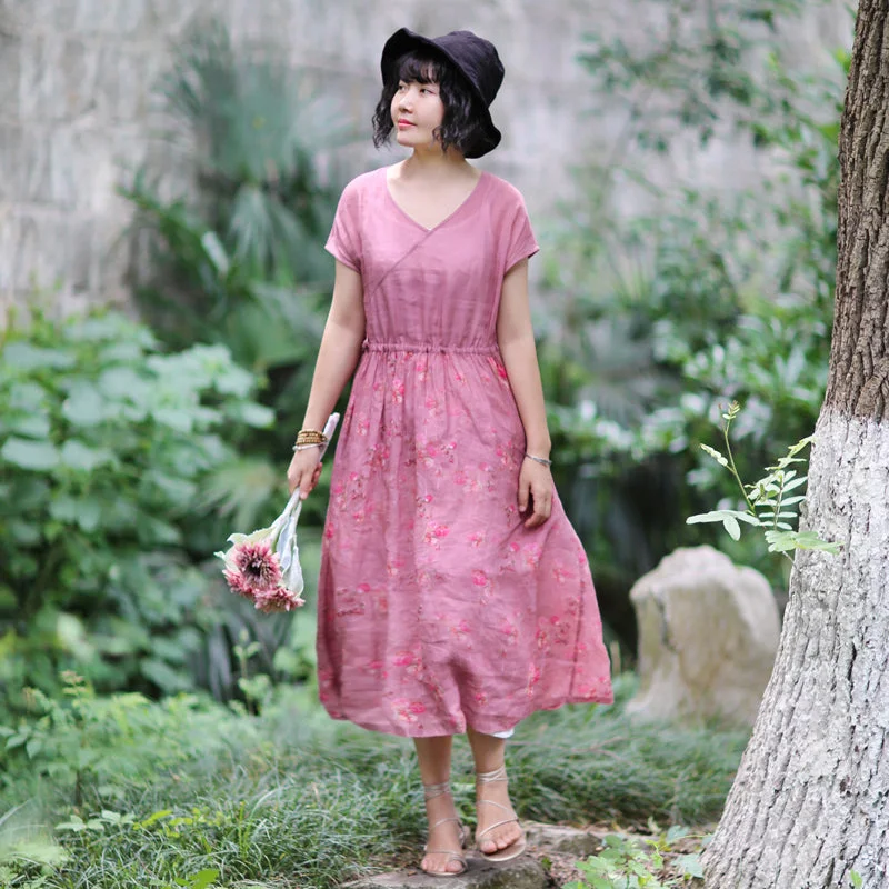 Pink Linen Women Dresses Summer Women Dresses /1818 High-end unclassified dresses